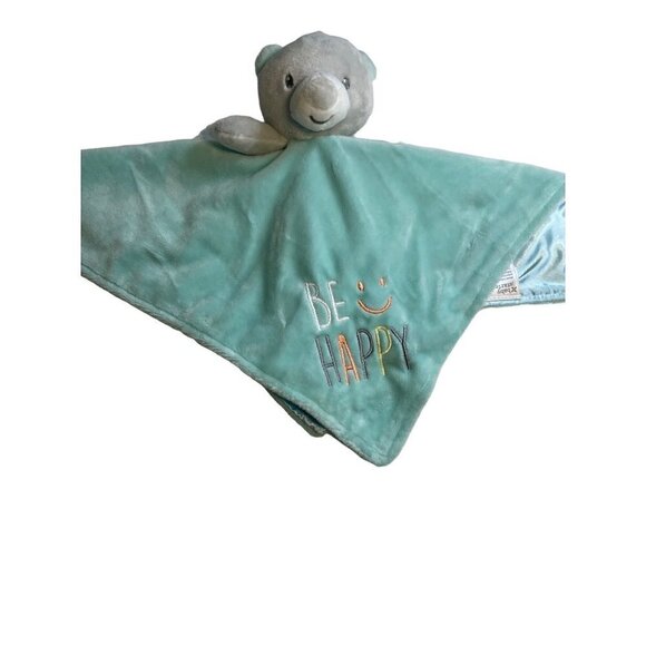 Baby Starters Lovey Teddy Bear Blue Grey Security Blanket Be Happy Satin NuNu - Picture 1 of 3